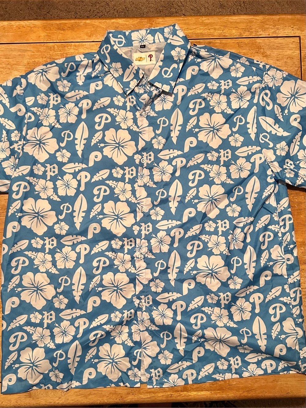 Philadelphia Phillies Chevy Blue Hawaiian -Shirt with White Floral Print